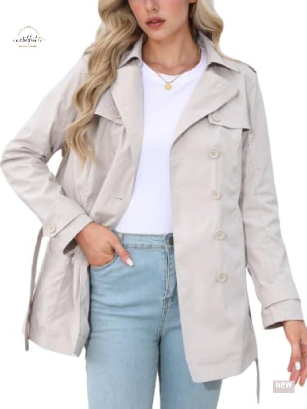 Women's Trench Coat Double-Breasted Windproof Belted Outerwear